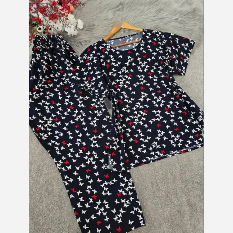 ست تیشرت و شلوار راحتی زنانه نخی فری سایز