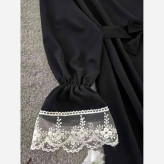 پیراهن عبایی زنانه محبوبه جنس الیزه یقه و سرآستین گیپور فری سایز قد 130 مشکی گیپور سفید مشکی گیپور مشکی