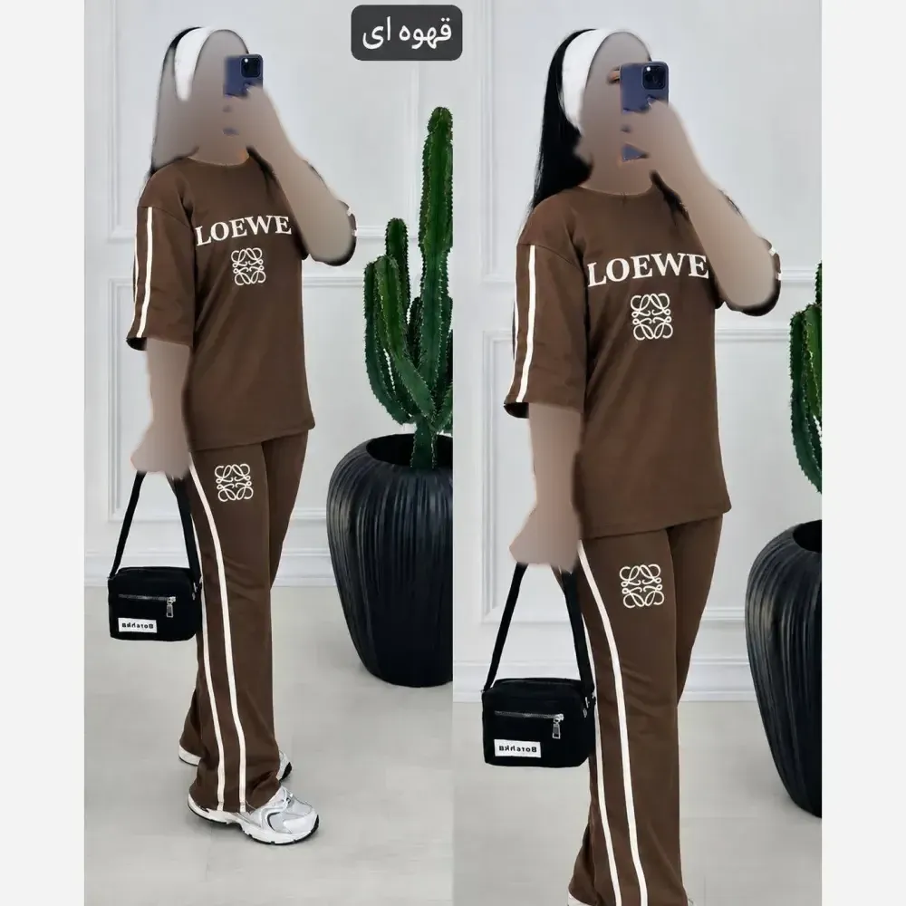 ست تیشرت شلوار ویسکوز پنبه فول کش Loewe فری سایز زنانه