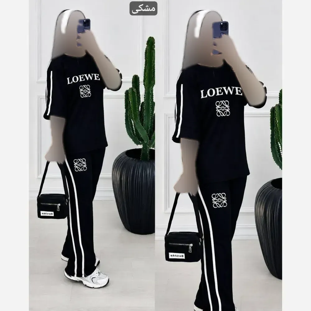 ست تیشرت شلوار ویسکوز پنبه فول کش Loewe فری سایز زنانه