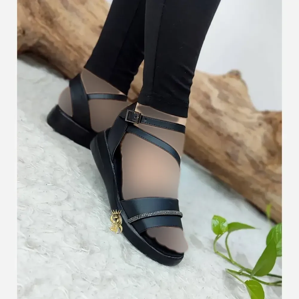 صندل طبی زنانه مدل نرگس چرم مشکی سایز 37 تا 40