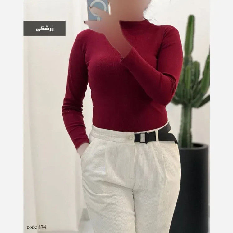 بادی یقه گرد ابریشم جنس فانریپ کش رنگ مشکی و زرشکی سایز 38 تا 44