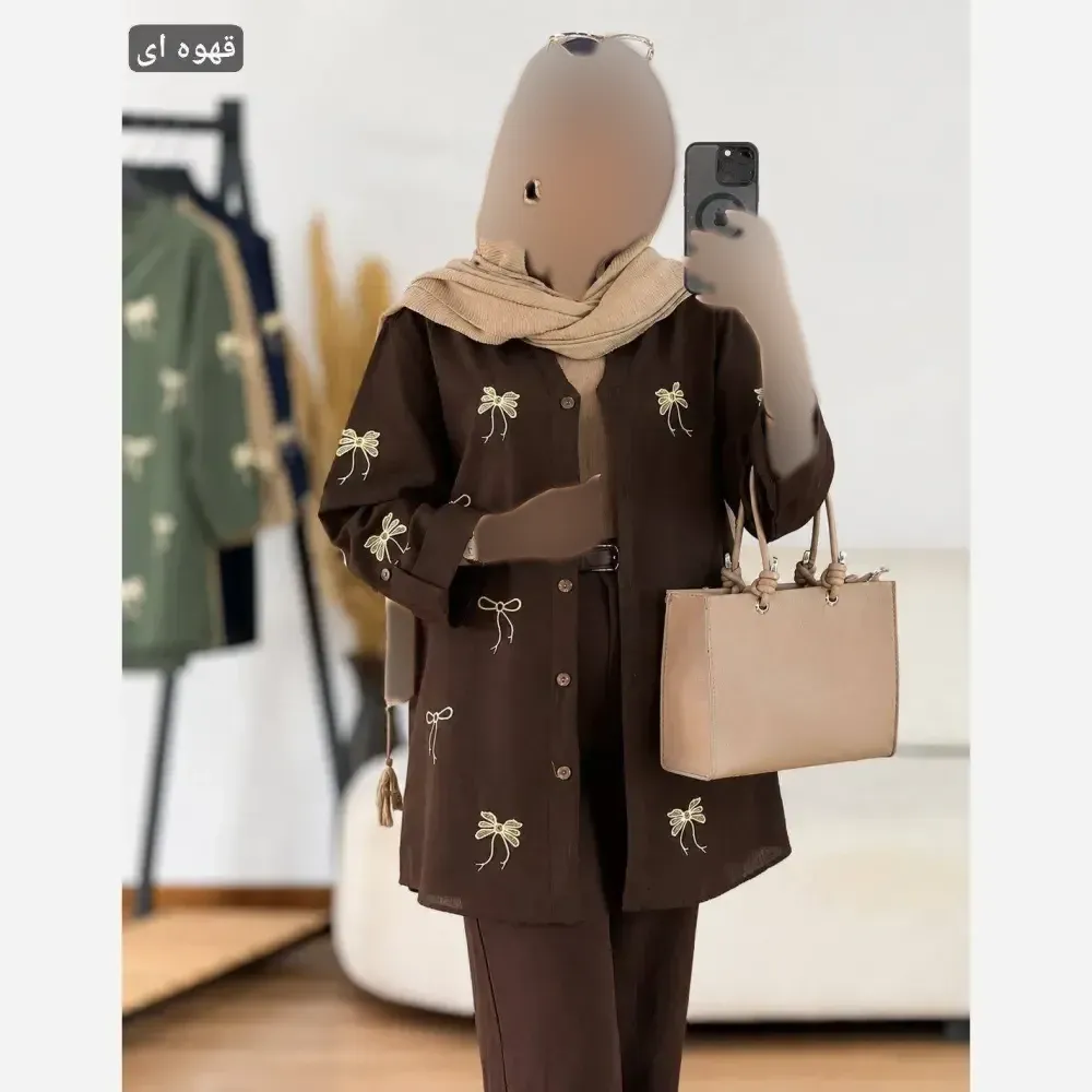 مانتو کتان چیترا گلدوزی شده پاپیون دار جنس کتان پنبه وارداتی ترک فری سایز