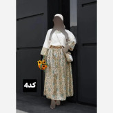 ست 4 تیکه شومیز و دامن لینن وارداتی کاترینا با کیف و کمربند سایز 38 تا 46