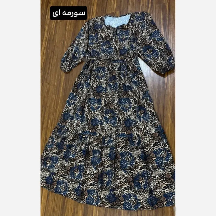 پیراهن پلنگی رنگی فلور نخ بوگاتی فری سایز 38-48 قد 135 دور سینه 110