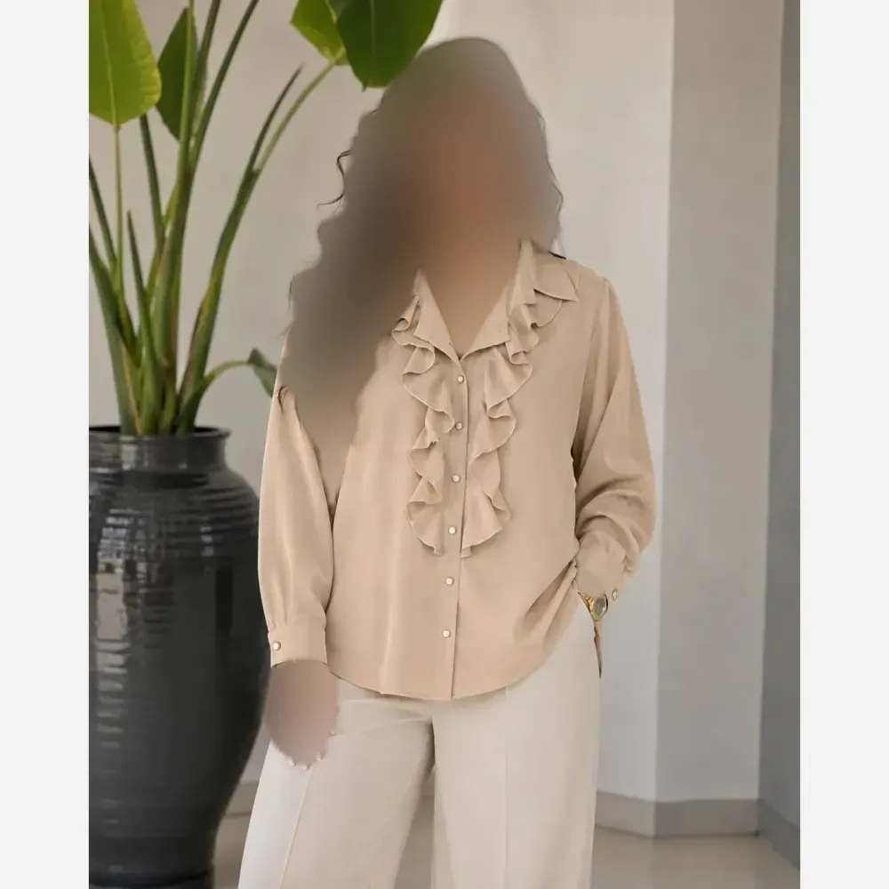 شومیز مجلسی زنانه الیزه گرم بالا فری سایز موکا ماچا