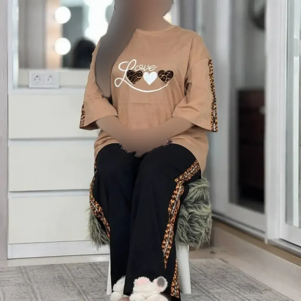 ست تیشرت و شلوار نخ پنبه گلکسی پرمون سایز فری 36 تا 46