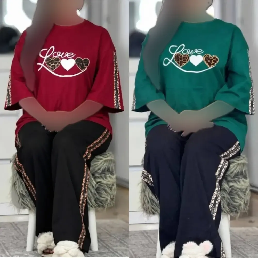 ست تیشرت و شلوار نخ پنبه گلکسی پرمون سایز فری 36 تا 46