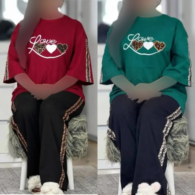 ست تیشرت و شلوار نخ پنبه گلکسی پرمون سایز فری 36 تا 46