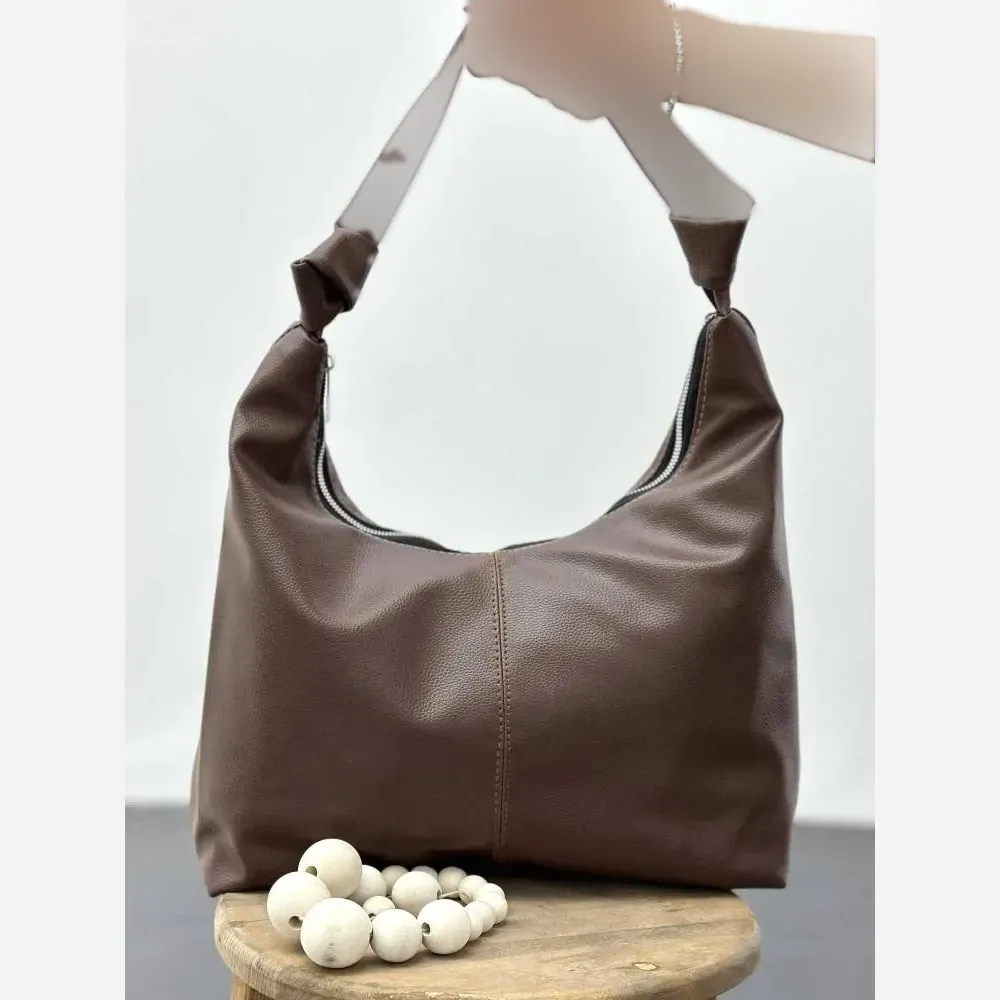 کیف چرمی بند گره ای زنانه مشکی و موکا آزاد سبک جادار