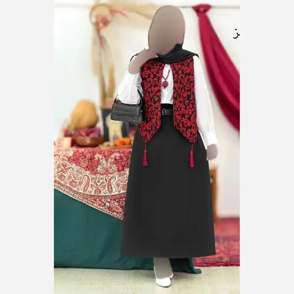 ژیله زنانه تافته سوزن دوزی مدل گلبهار فری سایز