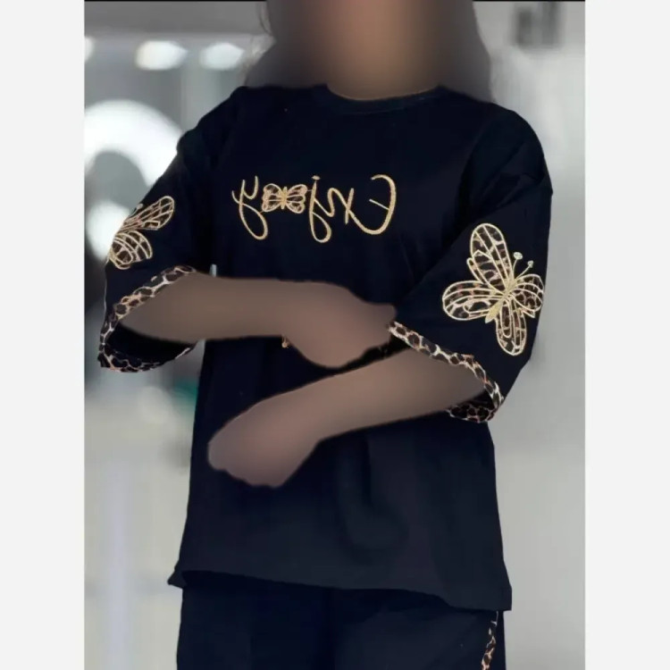 ست تیشرت شلوار پنبه گلکسی طرح پلنگی مدل enjoy سایز فری