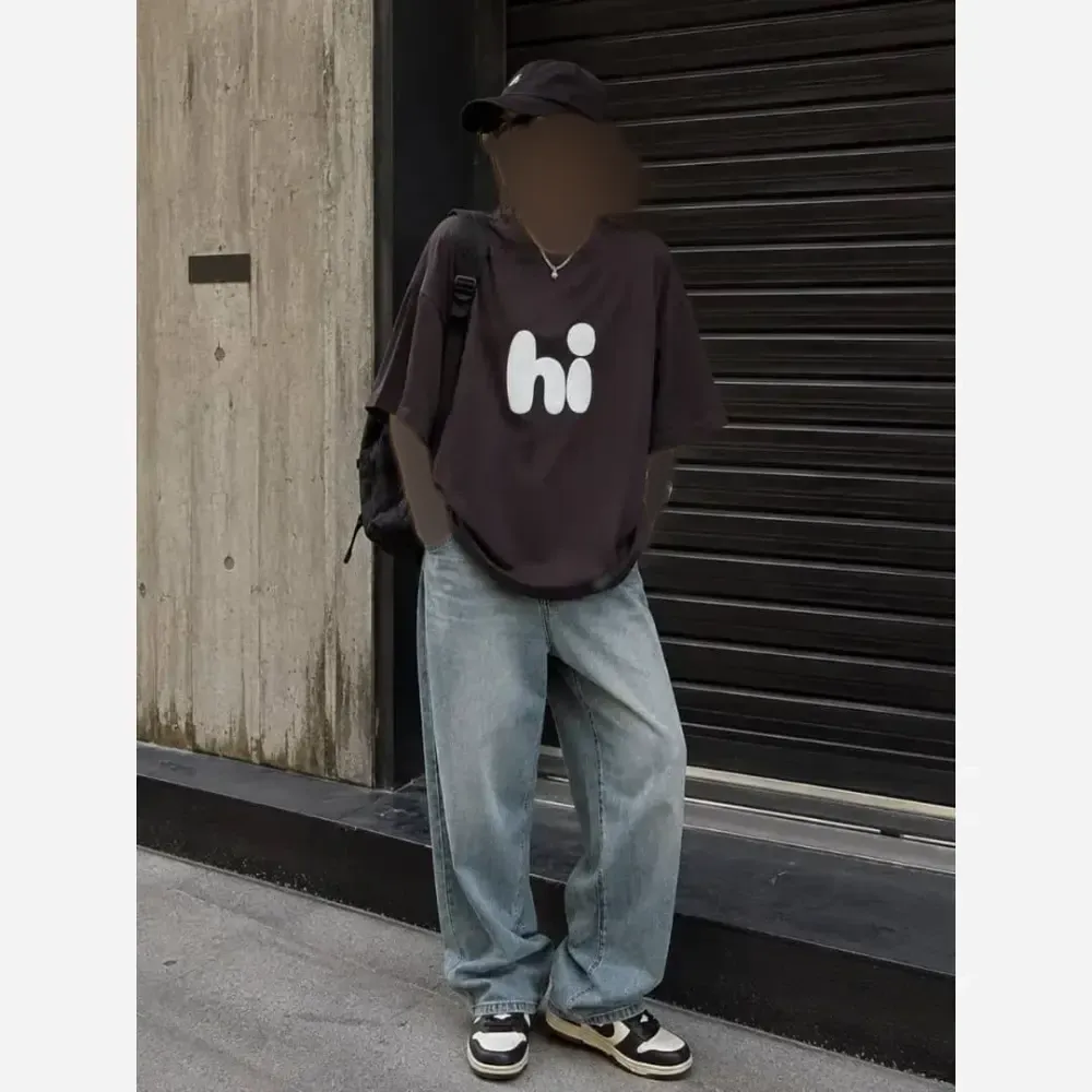تیشرت باکسی Hi نخ پنبه کرم فری سایز