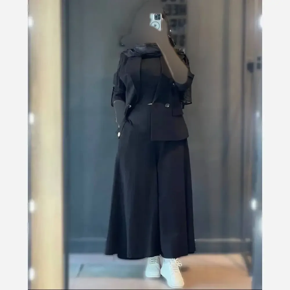 کت شلوار زنانه لینن نچرال تابستانه مشکی مدل ایلدا