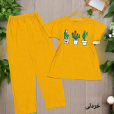 ست تیشرت شلوار طرحدار کاکتوس جنس اسپان گیاهی فری سایز