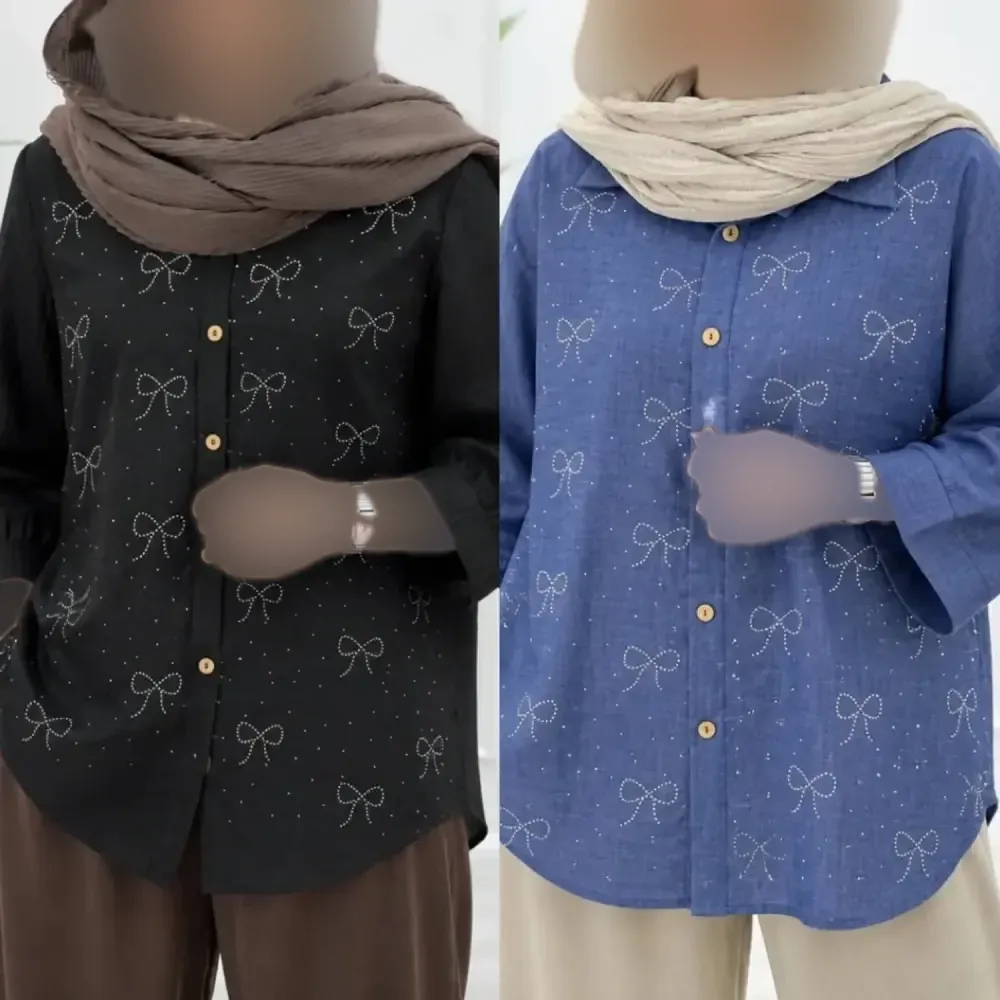 شومیز مانتویی نگین پاپیون شانتون زنانه قد 80 تا 85 رنگبندی متنوع سایزبندی کامل