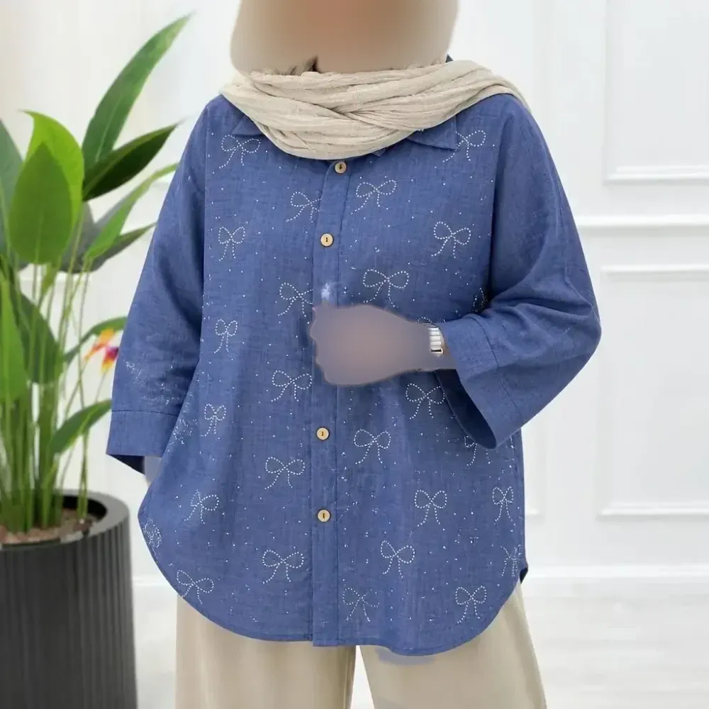 شومیز مانتویی نگین پاپیون شانتون زنانه قد 80 تا 85 رنگبندی متنوع سایزبندی کامل