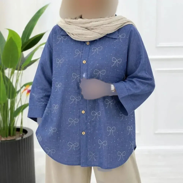 شومیز مانتویی نگین پاپیون شانتون زنانه قد 80 تا 85 رنگبندی متنوع سایزبندی کامل