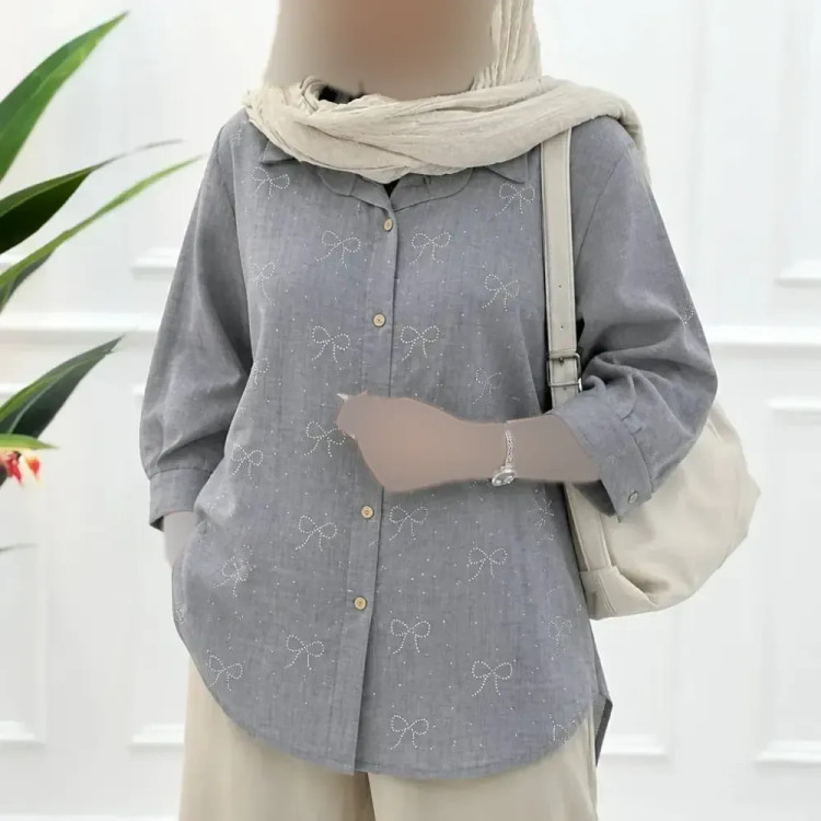 شومیز مانتویی نگین پاپیون شانتون زنانه قد 80 تا 85 رنگبندی متنوع سایزبندی کامل
