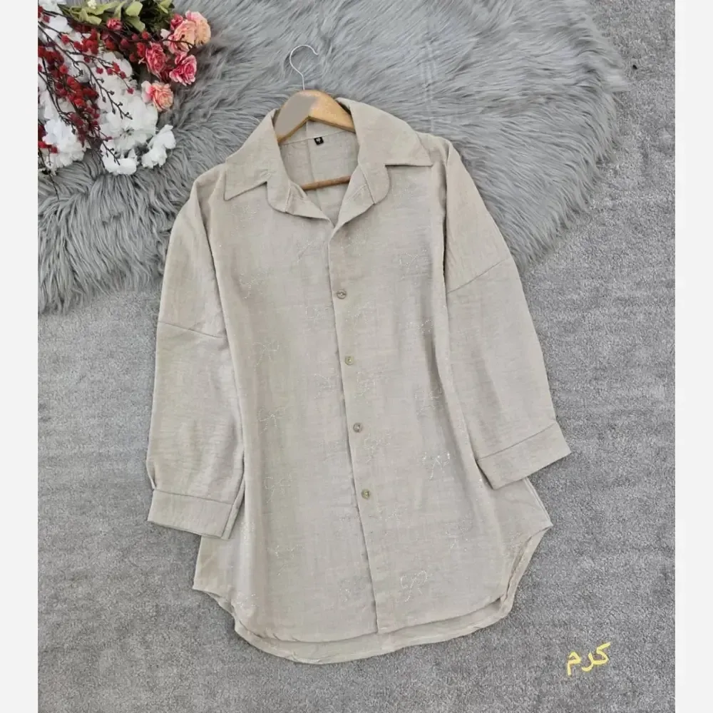 شومیز مانتویی نگین پاپیون شانتون زنانه قد 80 تا 85 رنگبندی متنوع سایزبندی کامل