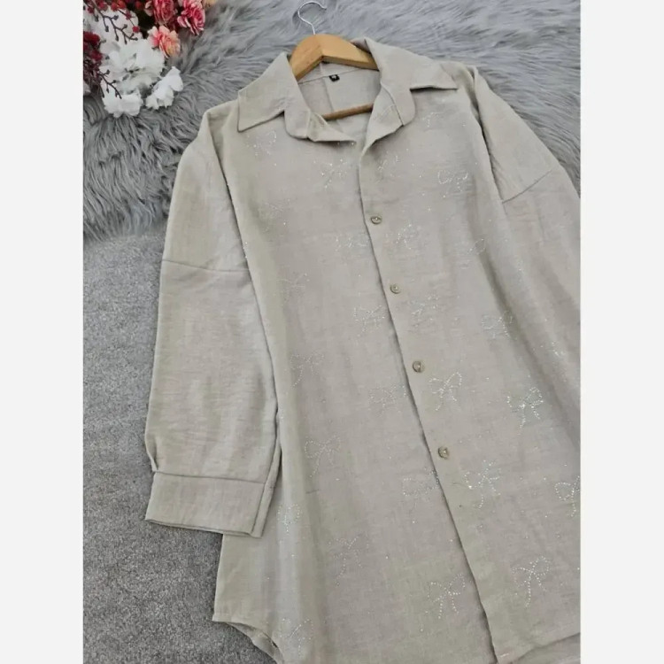 شومیز مانتویی نگین پاپیون شانتون زنانه قد 80 تا 85 رنگبندی متنوع سایزبندی کامل