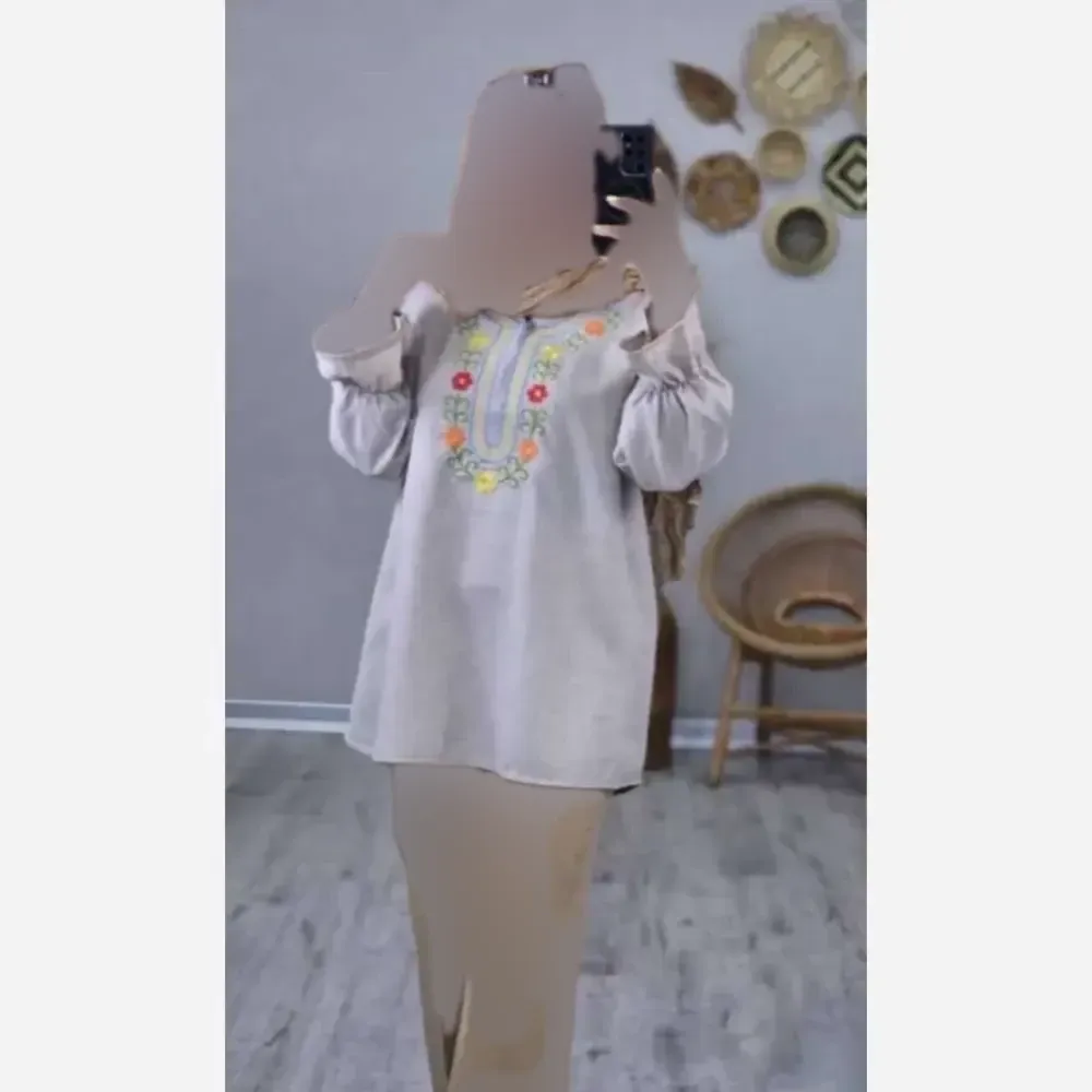 تونیک نورا زنانه شانتون طرح گلدوزی شده مچ عروسکی فری سایز کرم قد 82