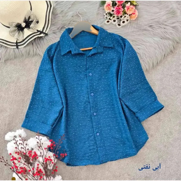 شومیز نگینی افروز جنس شانتون نگینی فری سایز رنگبندی متنوع بدون چروک آبرفت و رنگدهی