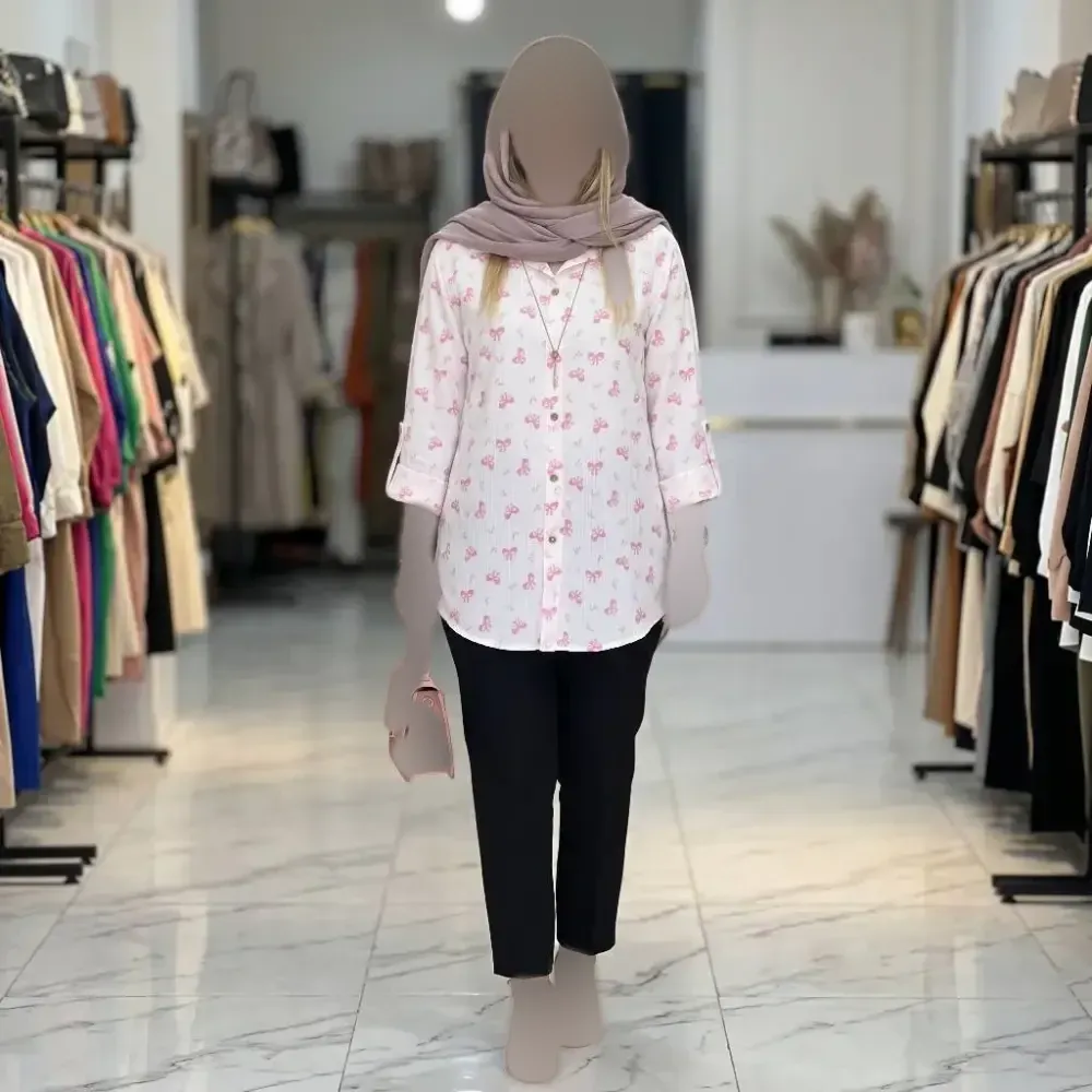 شومیز مانتویی دنیز کراش طرحدار آستین پاگن دار