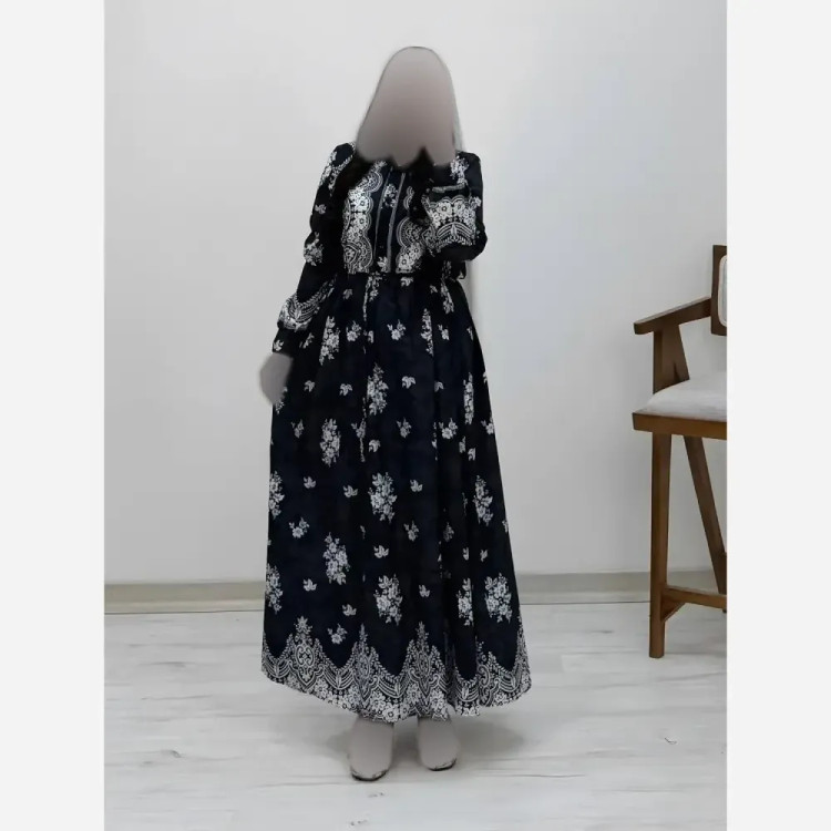 پیراهن ساحلی زنانه فلورنخ مدل زنبق رنگ مشکی سورمه ای نسکافه ای کله غازی فری سایز