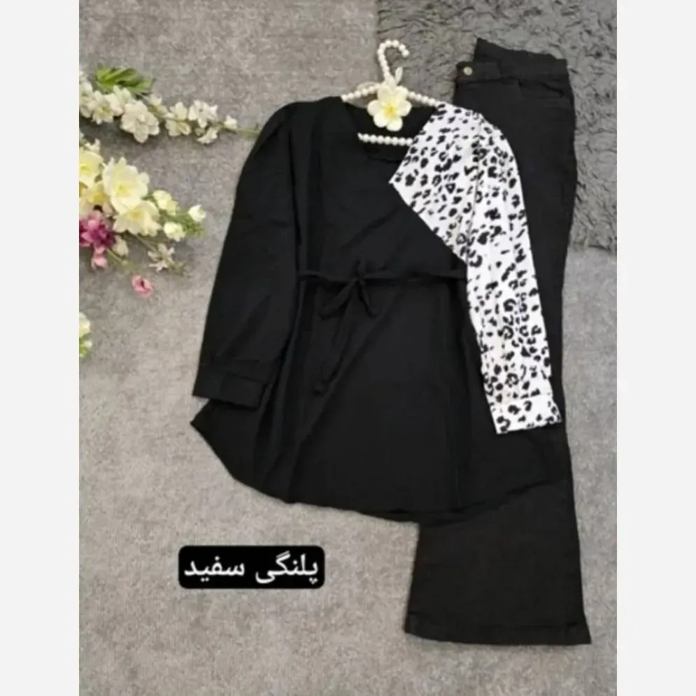 شومیز رزیتا الیزه سایز فری 36 تا 46 طرح پیچازی و پلنگی سفید