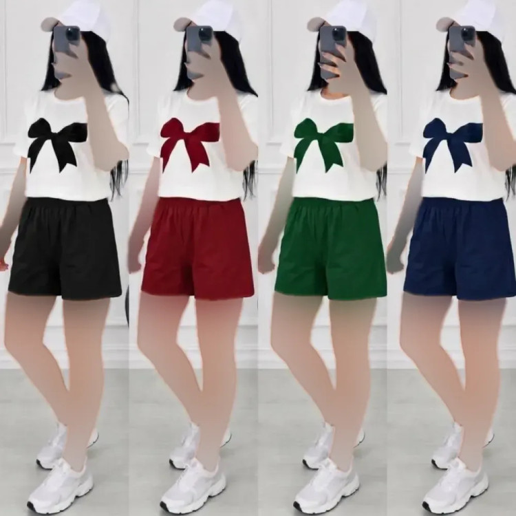 ست تیشرت و شلوارک زنانه پنبهای فری سایز رنگی