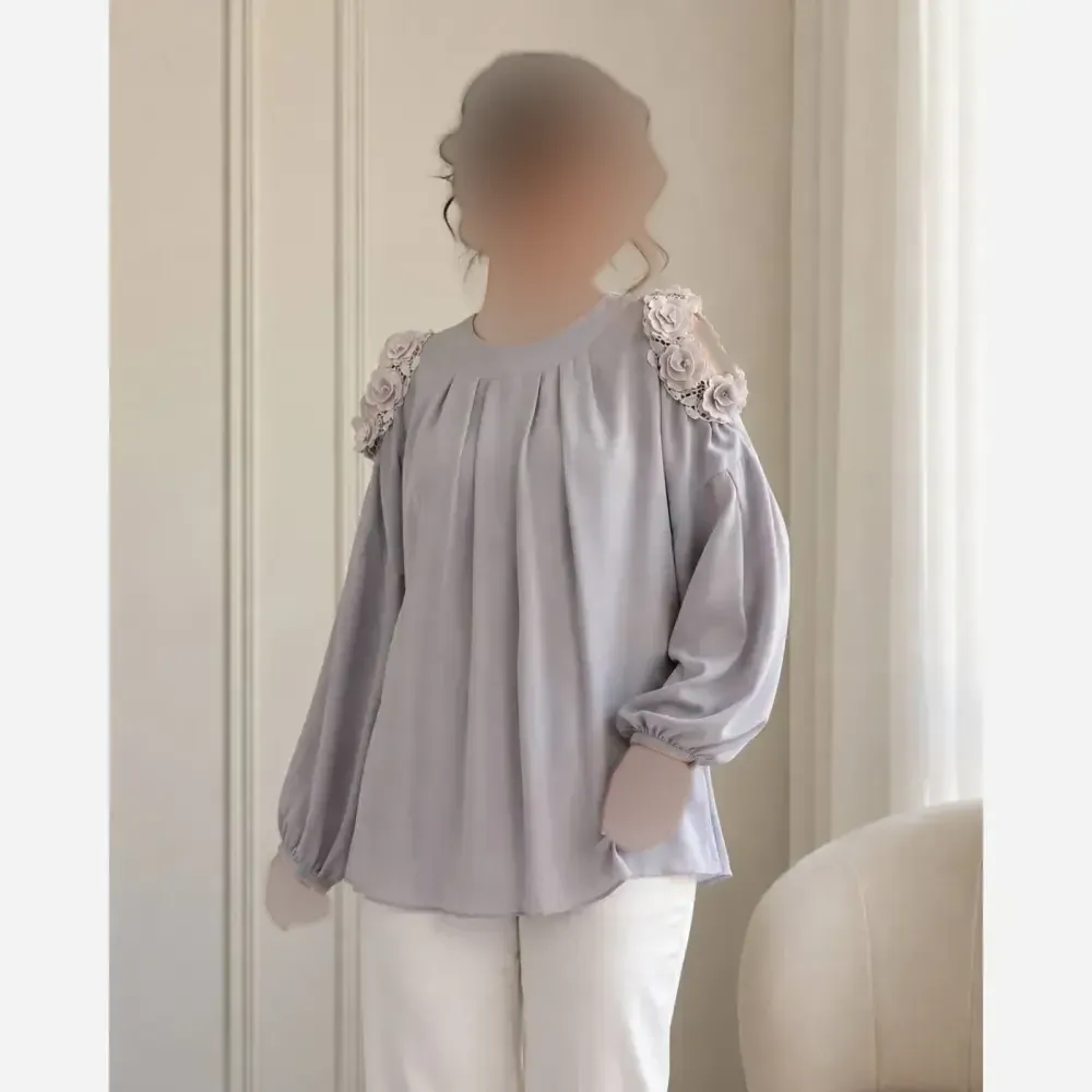 بلوز مجلسی زنانه حریر و دانتل رنگ طوسی