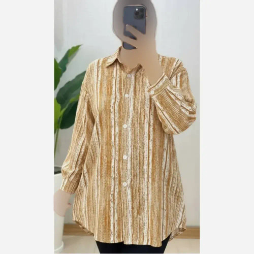 شومیز کریشه لاینی زنانه فری سایز رنگ شکلاتی و طوسی مشکی