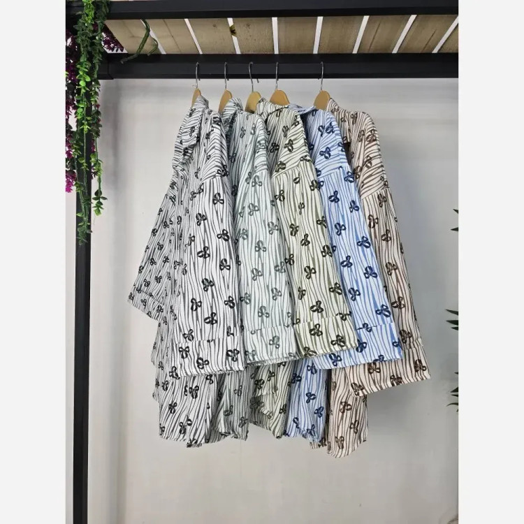 شومیز پاپیونی زنانه کرپ کریشه خنک بهاری سایز فری 38 تا 48 طوسی سبز