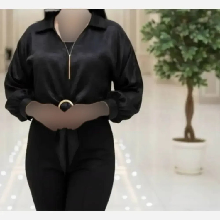 شومیز گره ای ساتن ابریشمی مشکی سایز 38 تا 46
