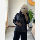 شومیز ساتن ابریشم رضوان مشکی سایز 38 تا 46