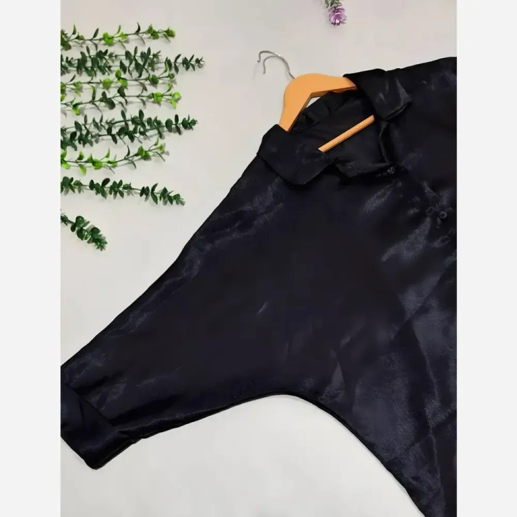 شومیز ساتن ابریشم رضوان مشکی سایز 38 تا 46