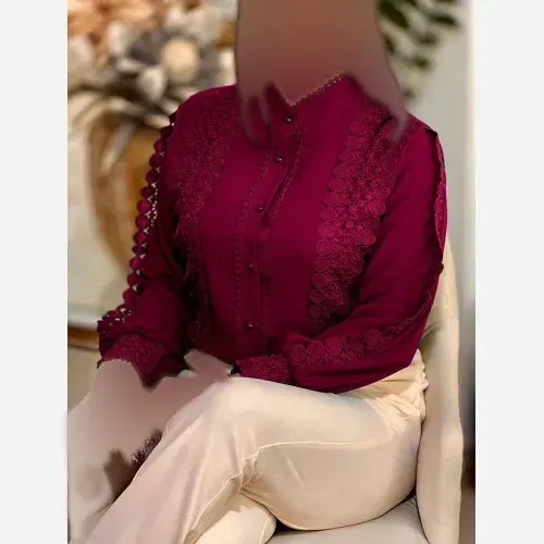 شومیز الیزه مصری مدل ارغوان خرج کار گیپور ترک سایز بزرگ