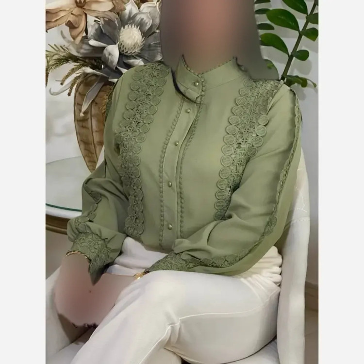 شومیز الیزه مصری مدل ارغوان خرج کار گیپور ترک سایز بزرگ