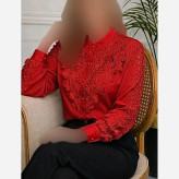شومیز مجلسی زنانه جنس الیزه مصری با خرج کار گیپور ترک سایز 1 تا 3