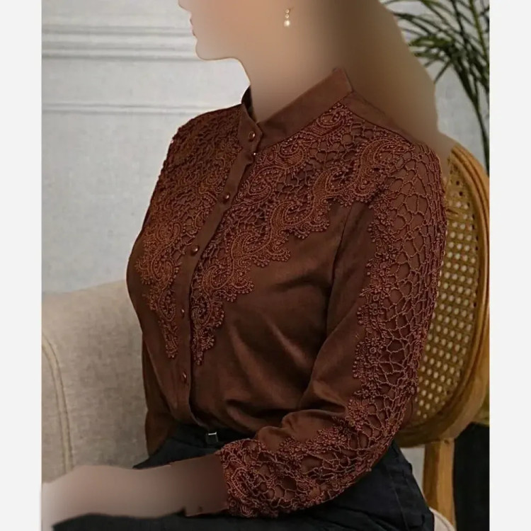 شومیز مجلسی زنانه جنس الیزه مصری با خرج کار گیپور ترک سایز 1 تا 3