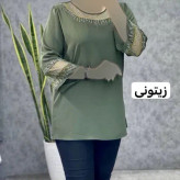 بلوز زنانه مجلسی قواره دار سایز بزرگ کرپ الیزه و حریر نگین کاری شده