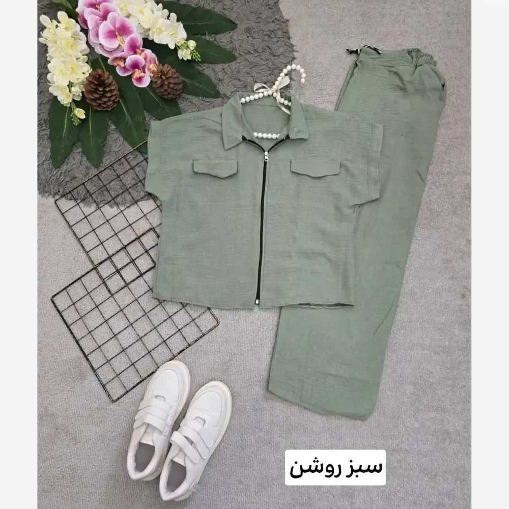 ست لباس زنانه بامبر و شلوار لنین نچرال فری سایز