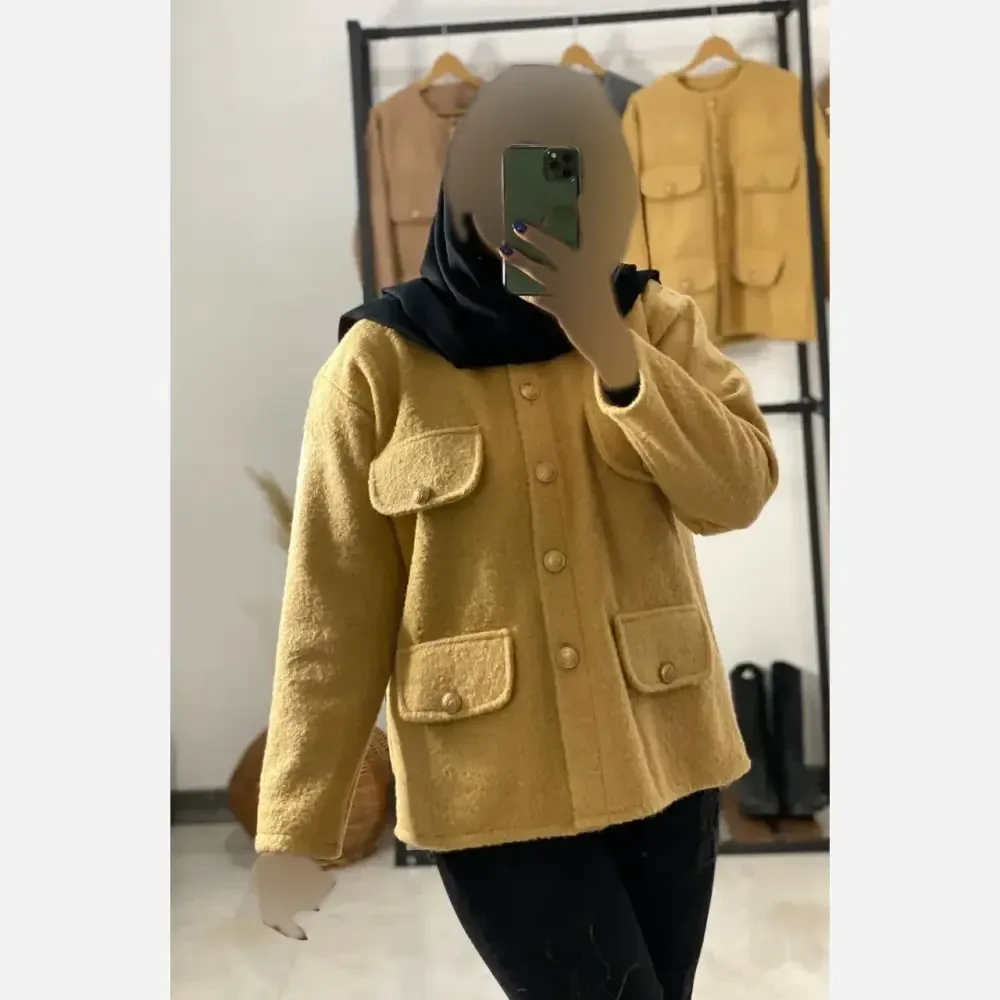 کت فوتر هلن جنس فوتر کچه رنگ خردلی و طوسی سایز فری سایز 38 تا 46