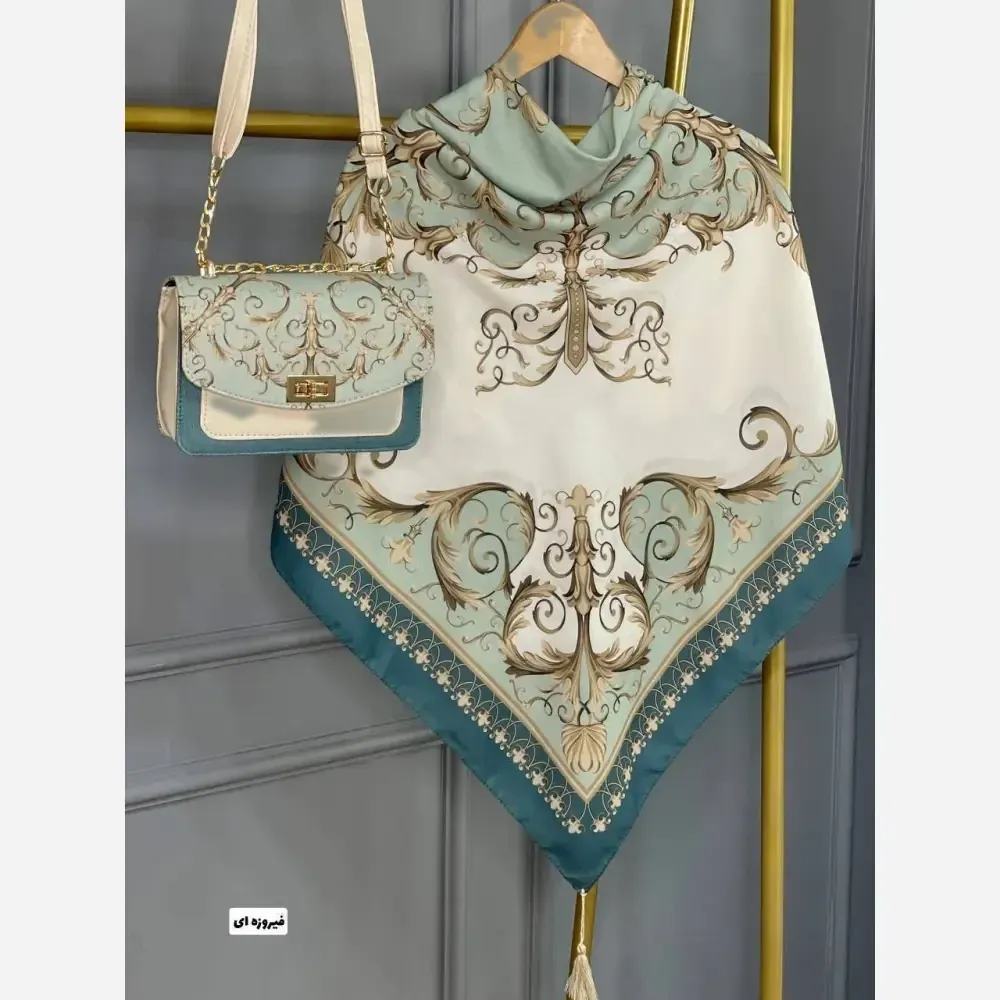 ست کیف و روسری مخمل و چرم صنعتی نخی منگوله دار کاترینا