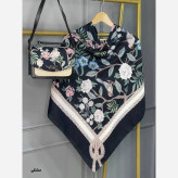 ست کیف و روسری گلاره مخمل و چرم صنعتی نخی منگوله دار قواره 130