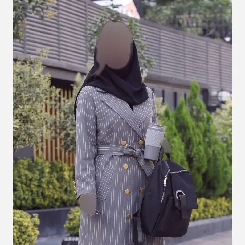 مانتو اسنا زنانه دیپلمات کمربند دار جیب نما مشکی طوسی سرمه ای سایز یک دو