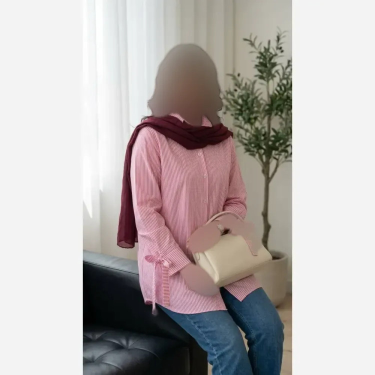 شومیز زنانه مدل ستایش تترون راه راه صورتی فری تا 46 قد 75