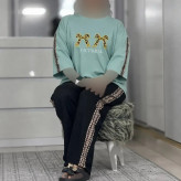 ست بلوز شلوار زنانه پنبه کشی طرح ویکتوریا فری سایز تا 44