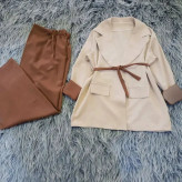 کت شلوار ستایش مازراتی زنانه در رنگ های مشکی، قهوه ای، نسکافه ای، موشی، سورمه ای و کرم در سایزهای 1 و 2